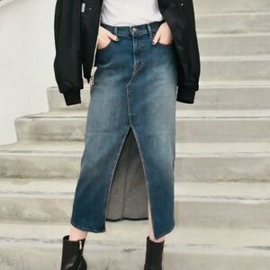 Modern American Maxine Denim Midi Skirt with Front Slit Size 26